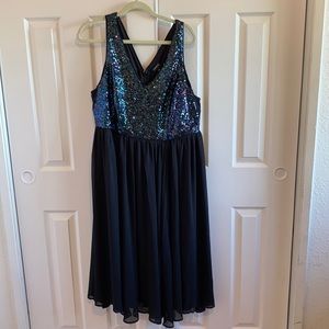 Torrid black sequin chiffon midi skater dress NWT